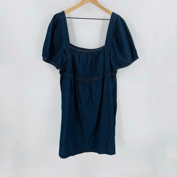 J.Crew NWT Dark Denim Puff Sleeve Square Neck Midi Dress Size 18 Milkmaid Cut - Picture 9 of 9